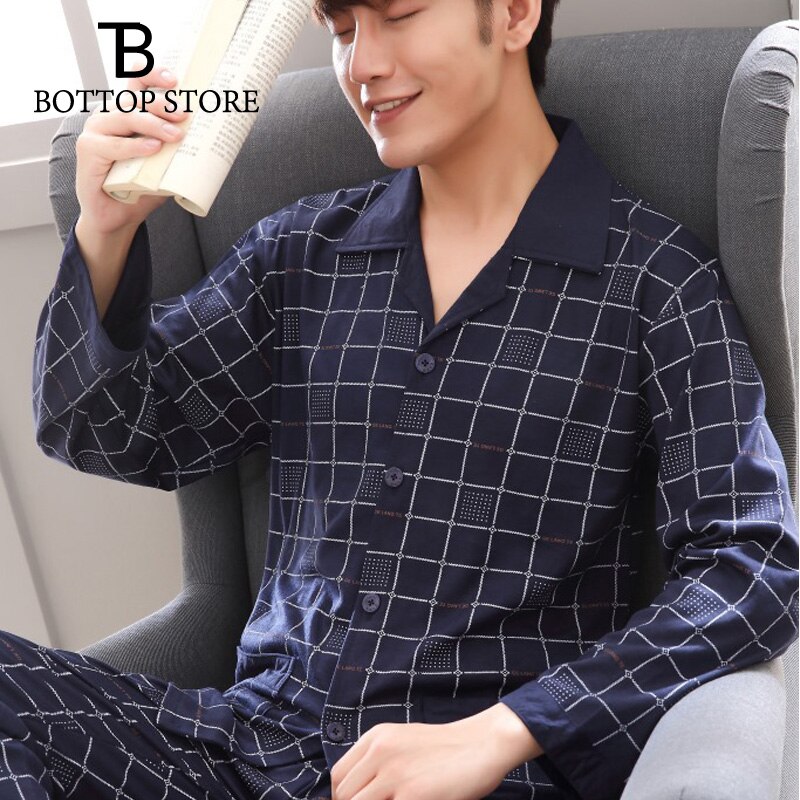 Conjuntos de pijamas juveniles de otoño e invierno, ropa de dormir informal de algodón de manga larga para hombre, ropa de salón para hombre, pijama para estar en casa a cuadros XXXL