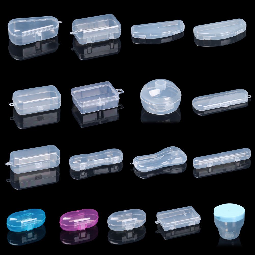 Ulike tidligere plast gjennomsiktig oppbevaringsboks småting mangfoldig organizer etui smykker øredobber ringetone perler beholder verktøy