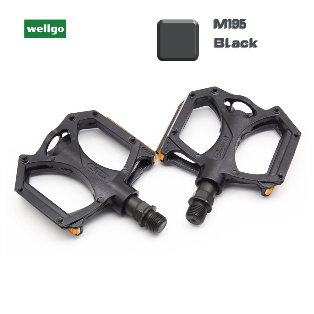 WELLGO Pedal M195 Aluminum Alloy MTB Bike Pedals 2DU Bearing Ultralight Pedal Mountain Bicycle Parts With Reflector: Black