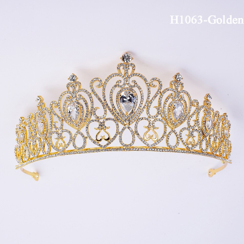 Traugel-couronne de mariée en or, diadème de luxe, couronne de mariage, accessoires de bijouterie pour femmes: H1063-Golden