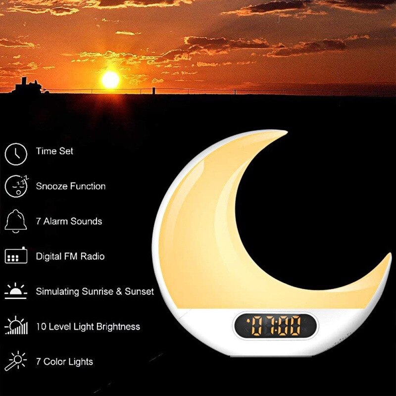 Multifunctional Moon Wake-Up Light Alarm Clock, Simulated Sunrise And Sunset Sleep Aid, Moon Wake-Up Light Alarm Clock
