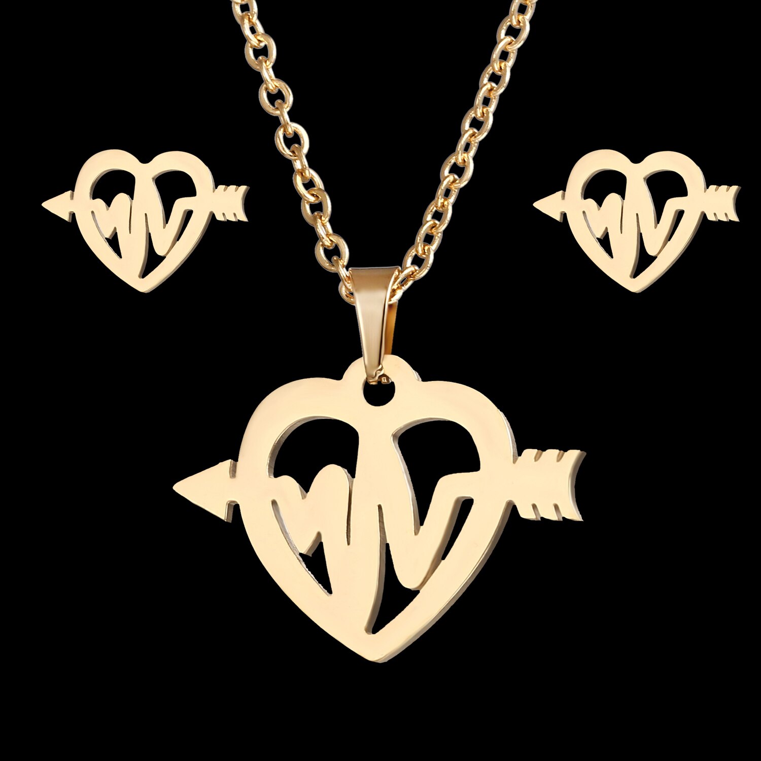 Rinhoo Goud Kleur Rvs Sets Voor Vrouwen Hart Kroon Liefde Cross Sterren Maan Ketting Oorbellen Set Bruid Bruiloft Sieraden: 1