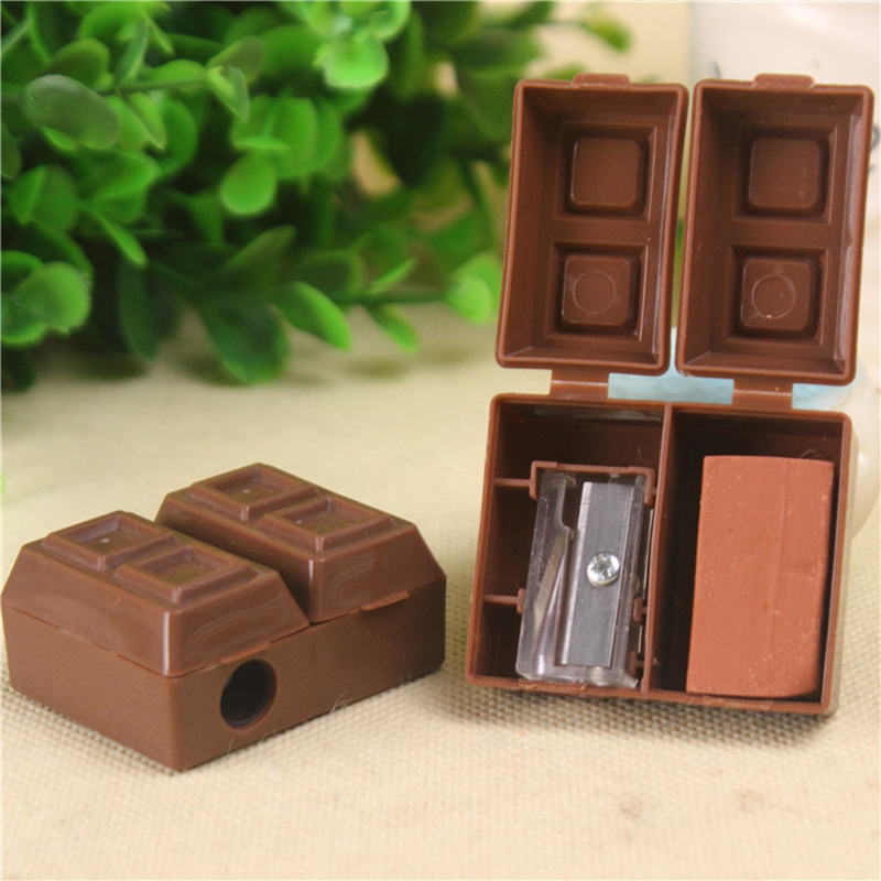 1Pc Kawaii Chocolate Pencil Sharpener With Erase Pencil Sharpener School Chancery Supplies For Kids Students Painting Stationary