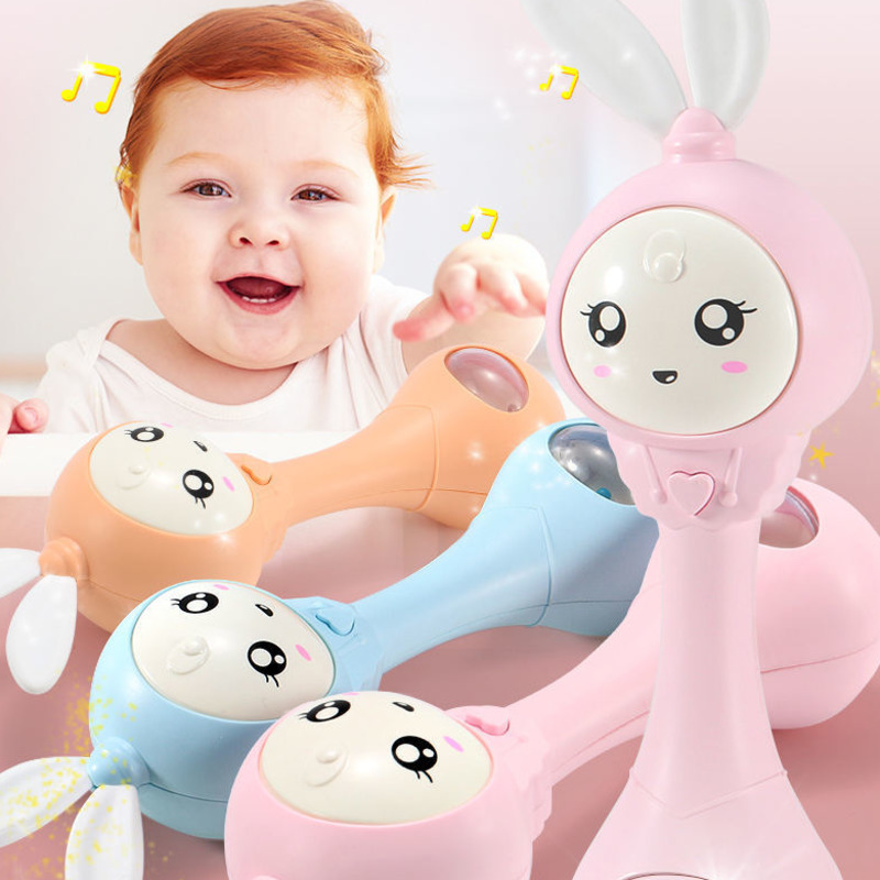 Musica infantile lampeggiante massaggiagengive sonaglio cellulari giocattoli coniglio carino campana a mano neonato giocattolo educativo precoce 0-12 mesi Speelgoed