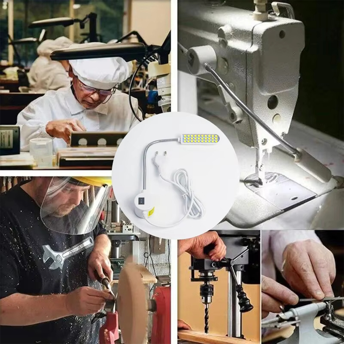Industriële Geleide Licht 1w 2w 3w Flexibele Werklicht Adsorbed Basisarm Gooseneck Werken Eu/Us Plug Hanger Magnetische Naaimachine
