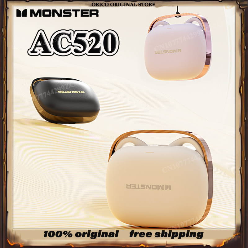 Monster  ac520 äkta trådlösa bluetooth-hörlurar med öronkrokar, hög ljudnivå, brusreducering för samtal, spelmusik och hörlurar