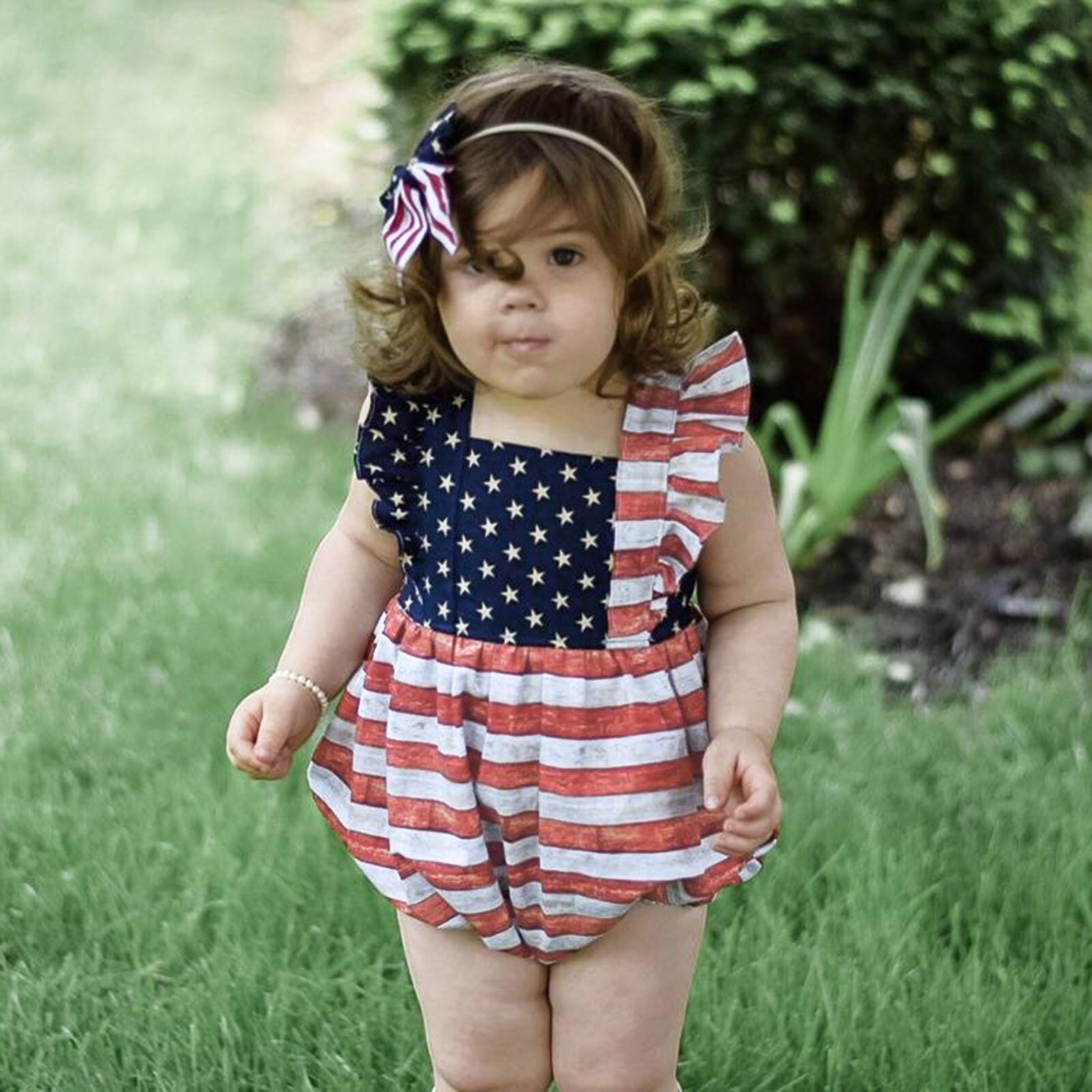 Romper Bodysuit Baby Flying Mouwen Onafhankelijkheid Dag Sterren Gestreepte Gedrukt Jongens Meisjes 4th-of-july Sterren En Gestreepte Gedrukt