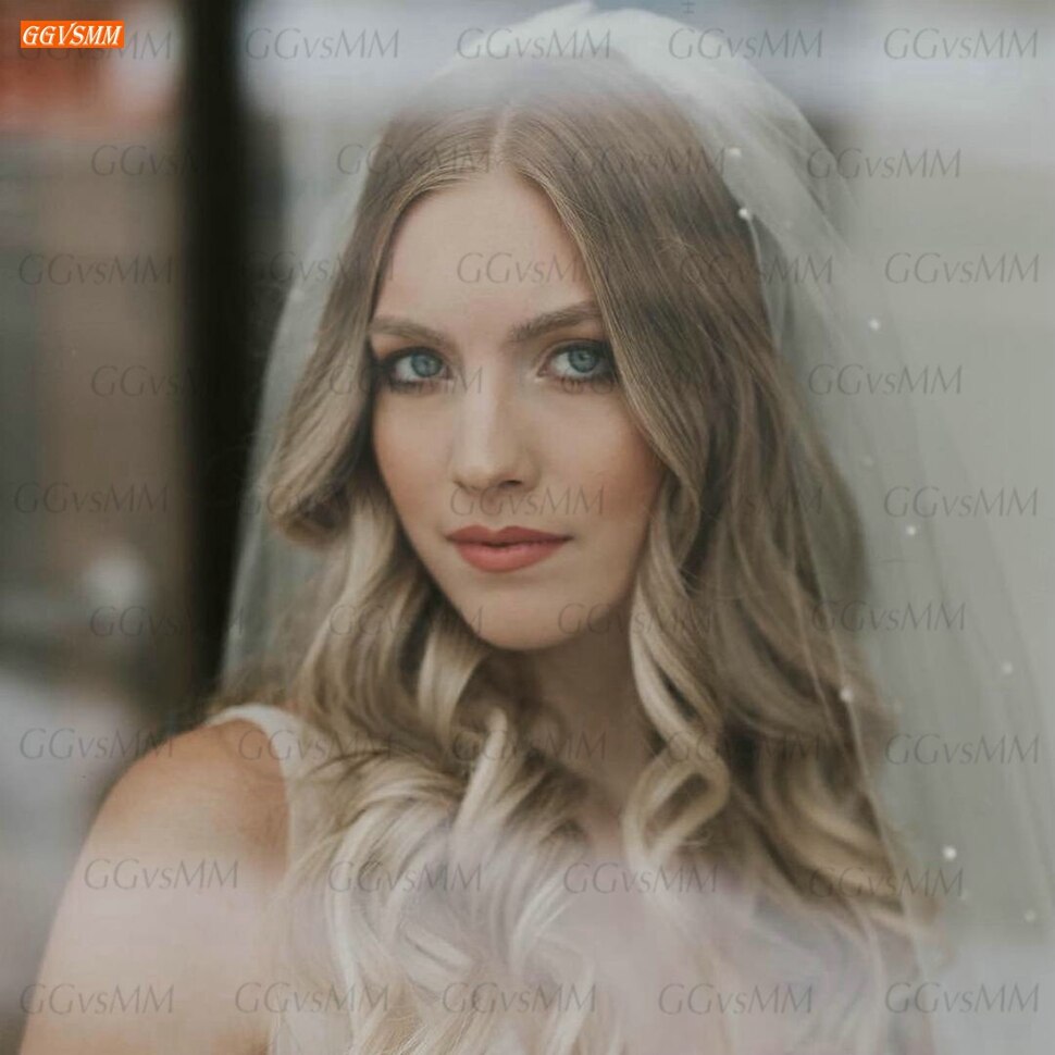 Weiß Hochzeit Schleier perle Tüll Elfenbein Braut Schleier Perlen Günstige Braut Zubehör 75cm Frauen Schleier Perlen Mit kamm