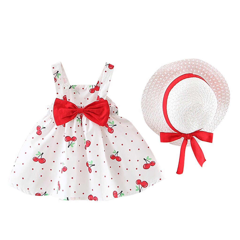 Robes pour bébés filles | Ensemble de 2 pièces, avec chapeau, sans manches, imprimé de fleurs, avec nœud, tenue princesse pour fête d'anniversaire, 20Jan3: RD / 24M
