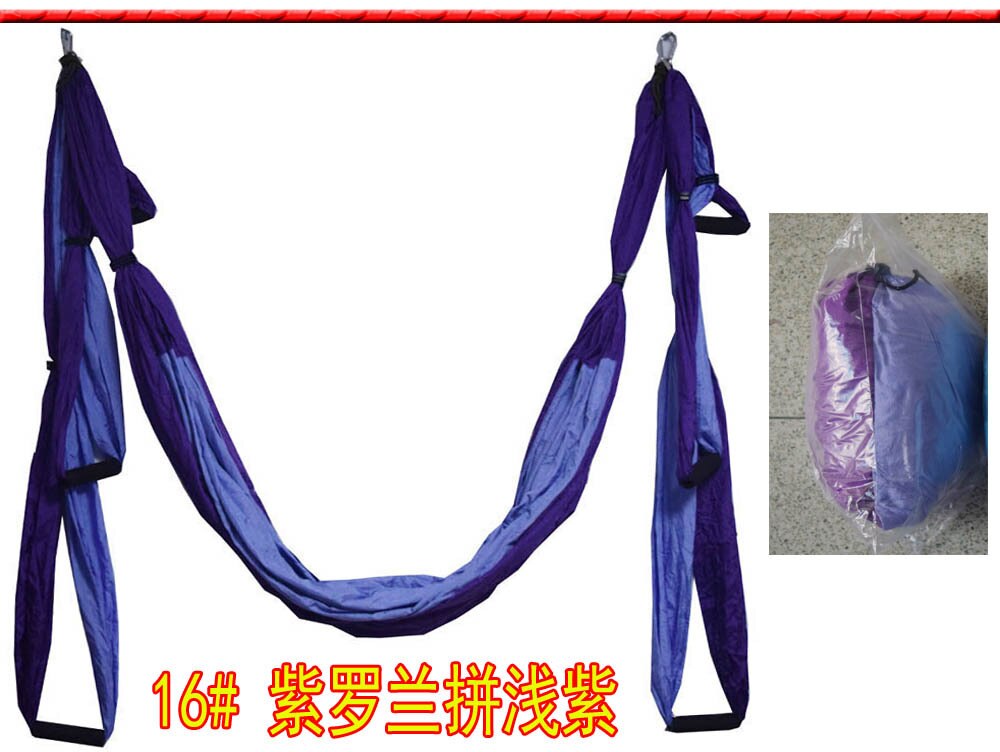 Color matchingAnti-gravity Aerial Yoga Hammock Full Set Flying Swing Trapeze Yoga Inversion Exercises Device Home GYM Hanging: lightpurple-purple