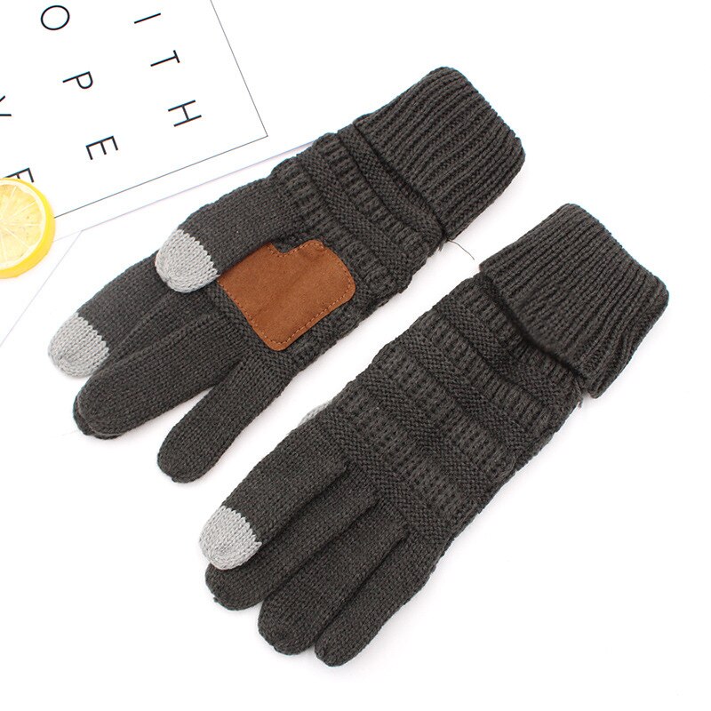 Winter Mens Winter Vijf Vingers Wollen Gebreide Handschoenen Dames Warm Touch Screen Outdoor Rijden Handschoenen: gray