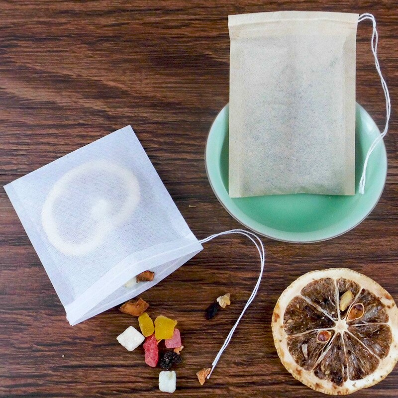 Bolsas de té desechables de grado alimenticio, filtro de tela no tejida, Infusor de té con sello de cuerda, filtros de especias, 100 piezas