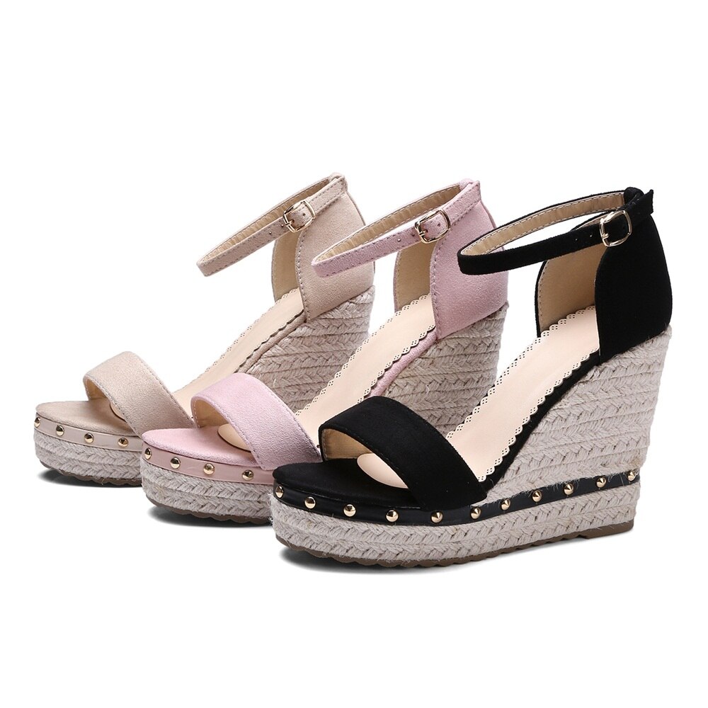 MORAZORA wedges sandals women rivets platform footwear buckle strap wedge high heels woman sandals ladies shoes