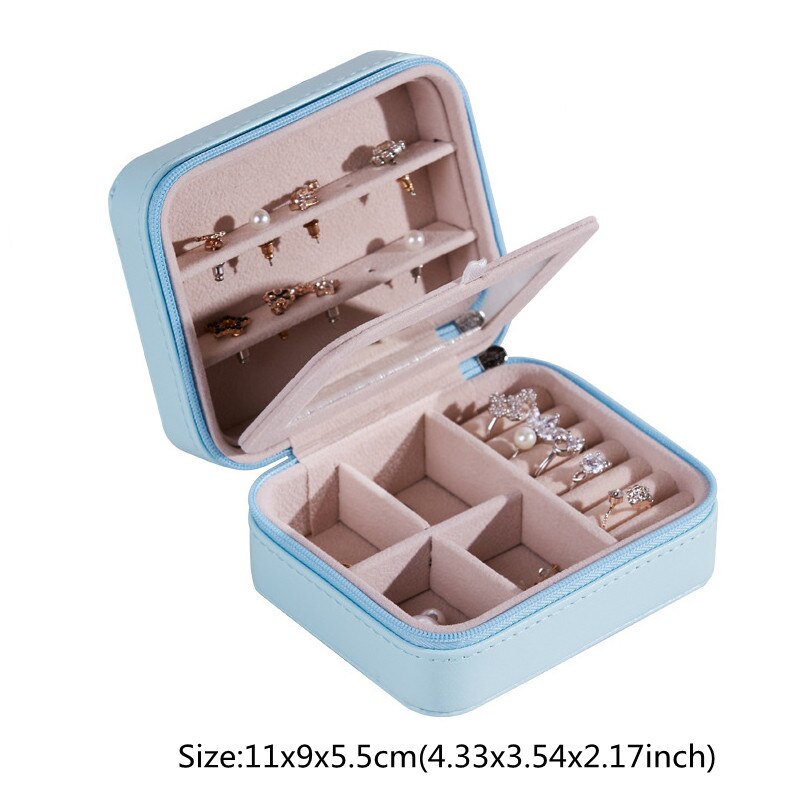 Neceser de viaje para organizar joyas, caja de almacenamiento de joyería de cuero Pu resistente al agua, para el hogar, pendientes, anillo, artículos de organización: B Blue Double layer