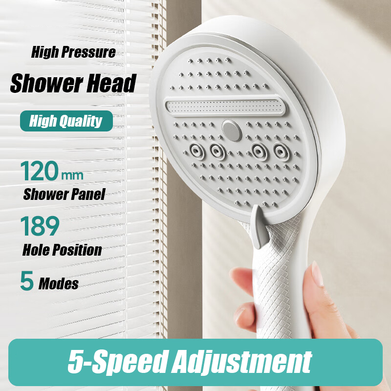 Cabezal de ducha ajustable de 5 modos, cabezal de ducha ahorrador de agua para baño con Base de manguera, accesorios de baño con patrón de fibra de carbono