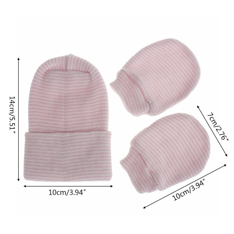 2Pcs Baby Anti Scratching Soft Cotton Gloves Double Layers Hat Set Protection Scratch Mittens Warmer Cap Kits