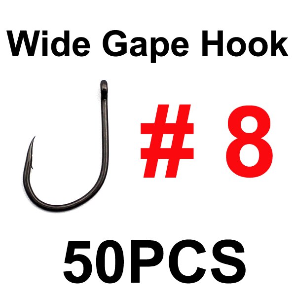 50 xptfe coated wide gape karpe fiskekroge kurve skaft carbon stål krog mikro modhager feeder karpekrog pop up majs rig japan: 50 stk størrelse 8