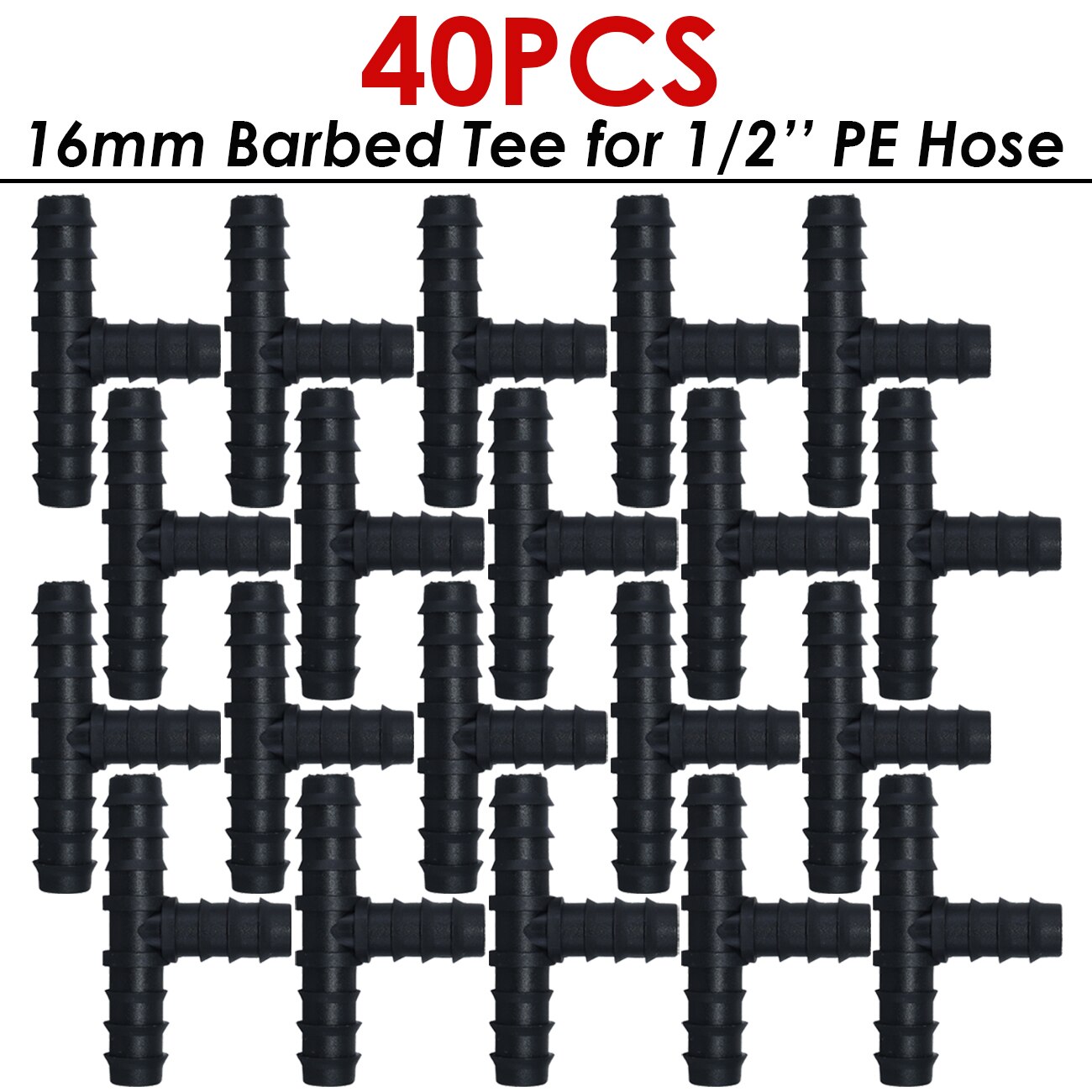 KESLA 40PCS 16MM Barbed Elbow Tee End Plug Drip Tubing Water Connectors Adapter 1/2 Fittings Garden Coupling Adaptor Pipe Repair: KSL01-KIT003-40PCS