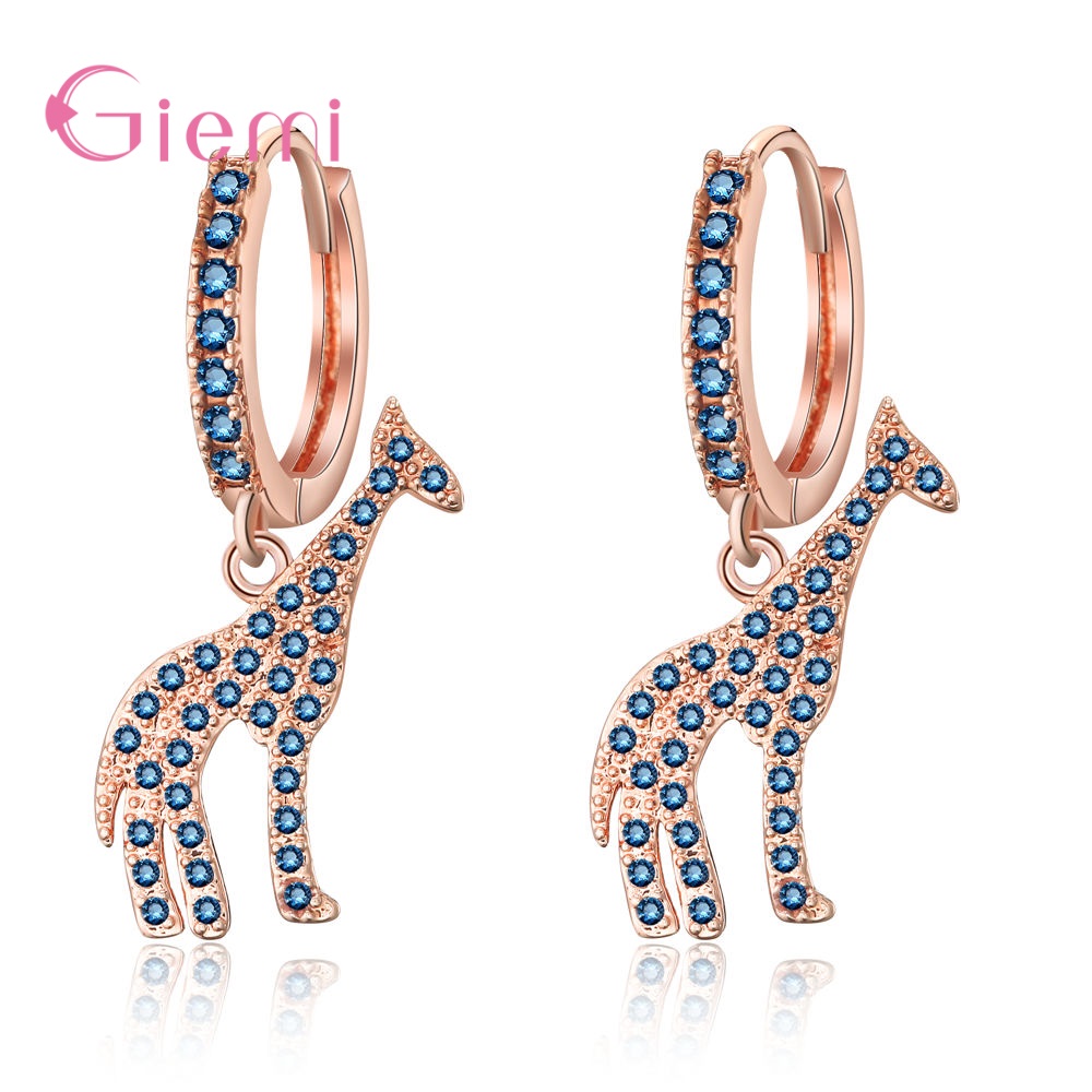 Koreaanse 925 sterling zilveren giraffe oorbellen voor dames en kinderen, schattige dieren oorbellen in boho stijl met strass steentjes: Roodbruin