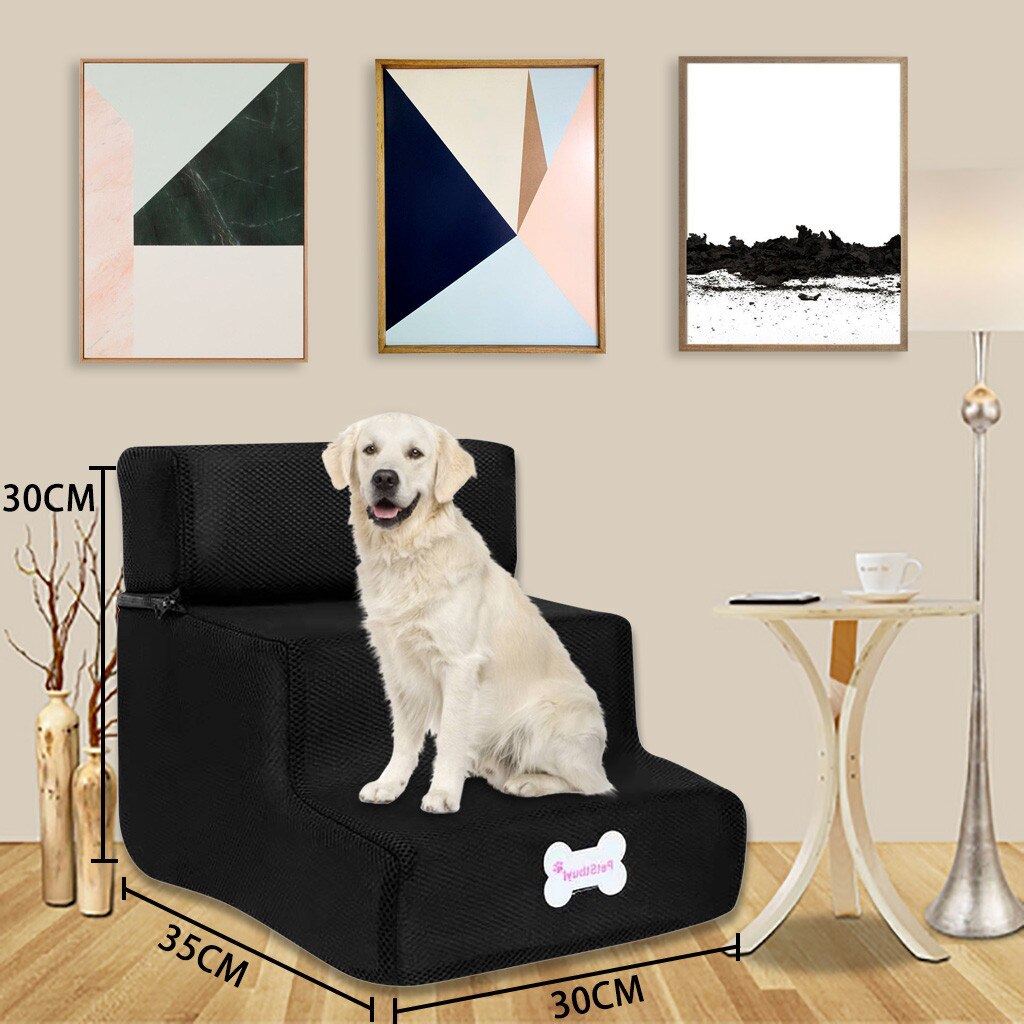 Hond Trappen Huisdier 3 Stappen Trap Voor Kleine Hond Kat Hond Huis Huisdier Oprit Ladder Anti-Slip Opvouwbare Honden bed Trappen Dierbenodigdheden: Black