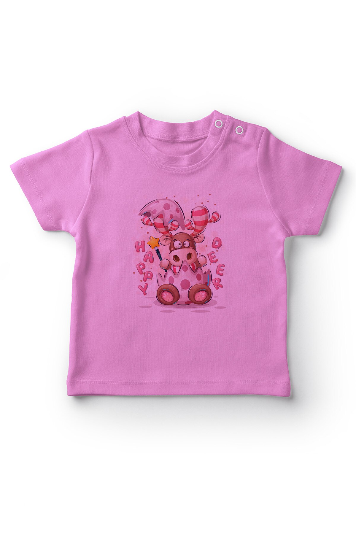 Angemiel baby van pas uitgekomen happy deer babymeisje t-shirt roze