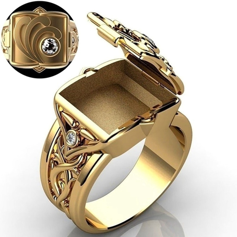 Crsytal mænds vintage ring hemmeligt lille værelse kiste kiste ring hip hop punk viking fødselsdag erindrings smykker