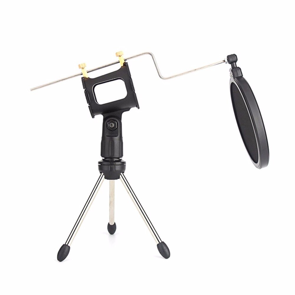 Microphone Tripod Stand Foldable Desktop Microphone Bracket with Shock Mount Mic Holder Clip and Filter