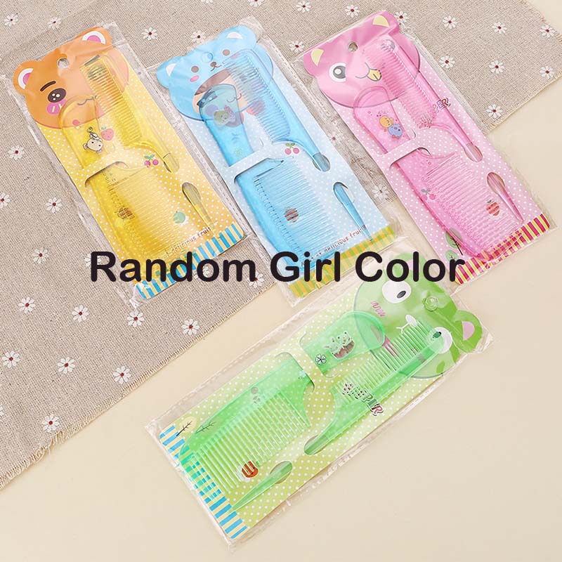 2Pcs/Set Brush Comb Cute Boy Girl Kids Gentle Soft Hair Brush Comb Set Newborn Babies Plastic Anti-static Cartoon Comb Sets: Random Girl Color