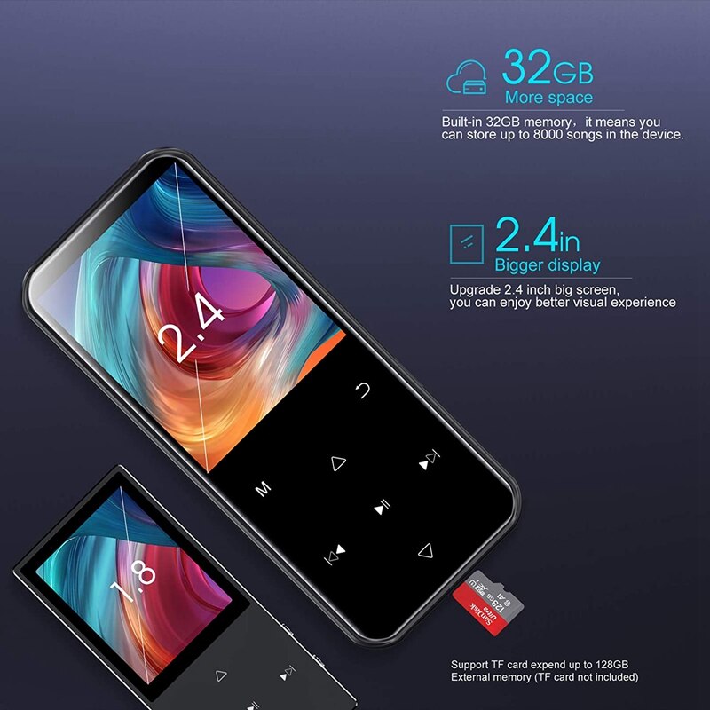 2.4-inch MP3 Player RUIZU D19 Bluetooth 4.0 MP3 Player 16GB Portable Walkman with FM Radio Bluetooth Speaker