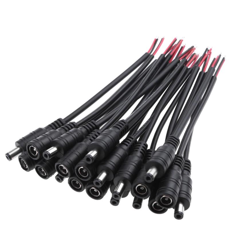 Conector de Cable de enchufe macho + hembra para tira de luces LED de techo, 10 piezas, 5,5x2,1 DC 12/24V, conectores de tira de luces led DC: Black