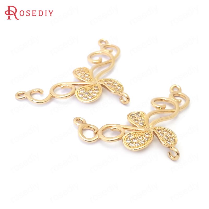 (39084)6Stck 23x35MM 24k Champagner Farbe Durcheinander und Zirkon Gebogene Blume Reben Charme Anhänger Schmuck Machen diy Zubehör