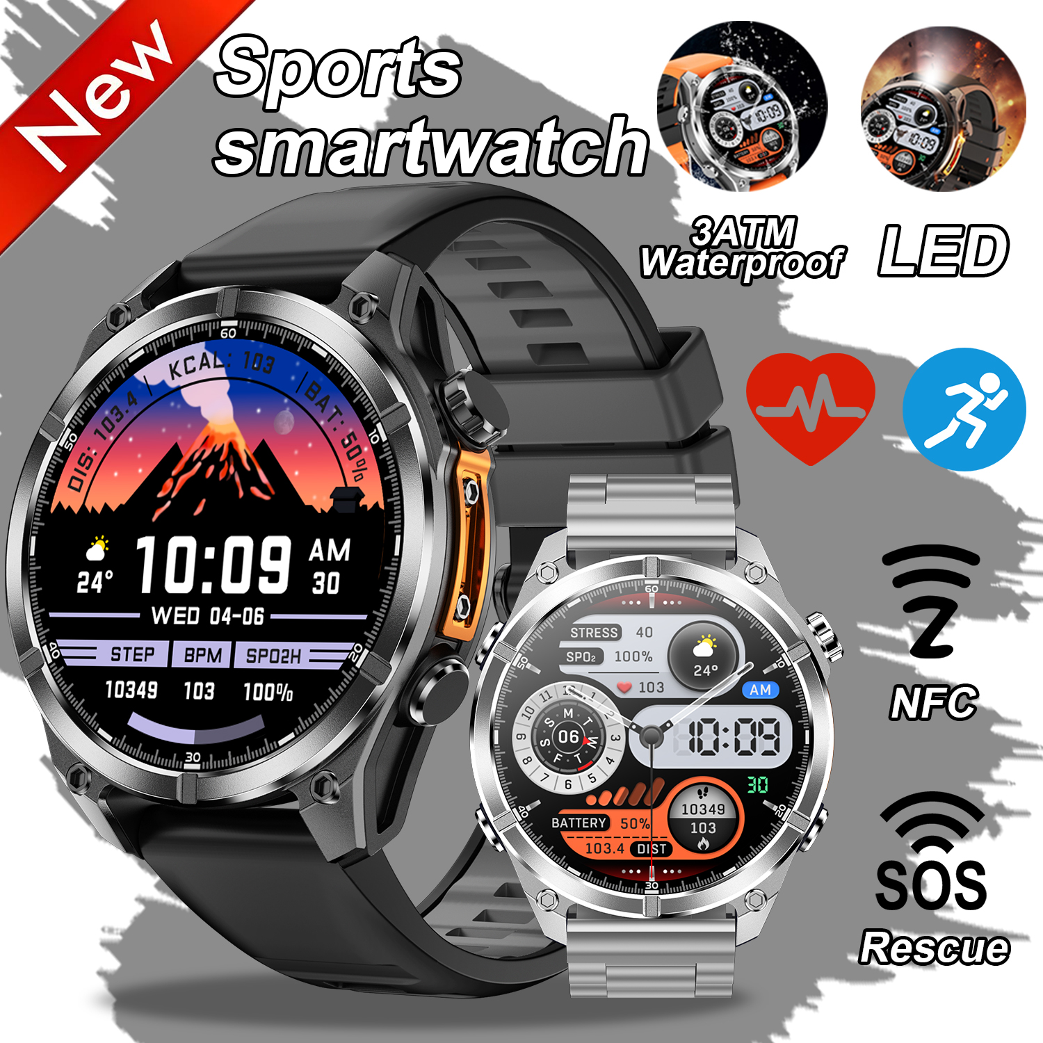 2025Nowy inteligentny zegarek robić nurkowania dla mężczyzn Ekran AMOLED 3ATM Wodoodporny sportowy naganiacz zwierza zdatność Tętno BT Połączenie Inteligentny zegarek dla Xiaomi