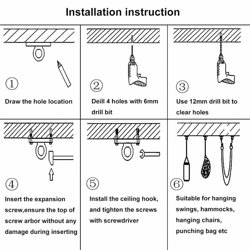 Crochet de hamac de , Kit de suspension de balançoire en acier inoxydable, support pivotant au plafond pour Yoga
