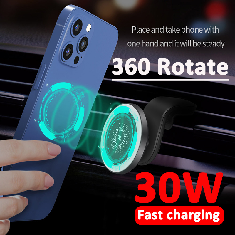 30w magnetische kabellose qi-autoladegeräte für iphone 12, 13 pro max etc. mit schnellladefunktion und lüftungsschlitzhalterung