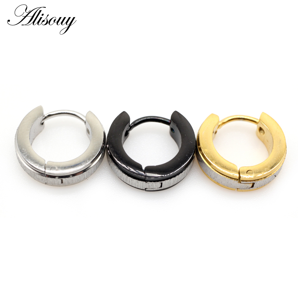 Alisouy 2 Stuks Borstel Kleine Huggies Hoop Earring Voor Vrouwen Meisjes Rock Punk Rvs Oorbellen Voor Mannen Mannelijke Unisex accessoires