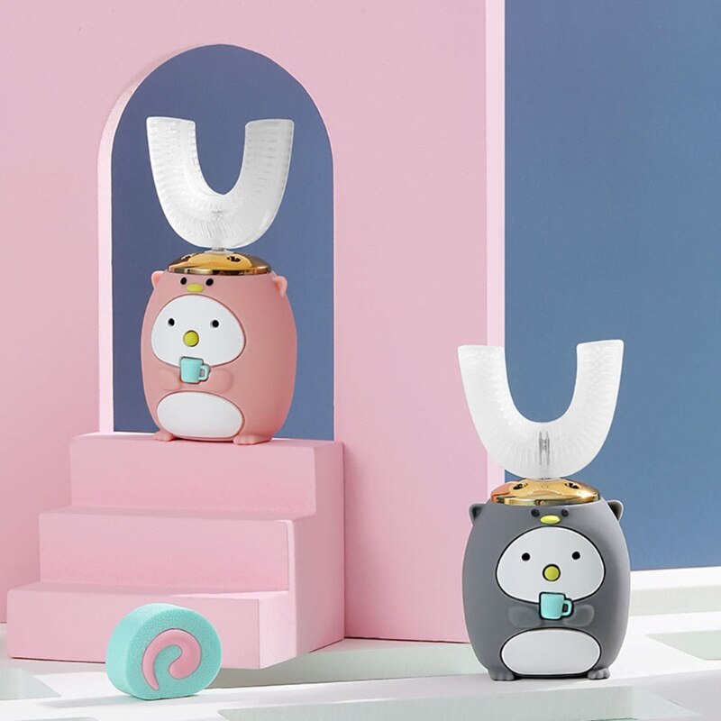 sprytny 360 stopni w kształcie litery U elektryczna szczoteczka robić zębów dla dzieci silikonowa automatyczna szczoteczka ultradźwiękowa kreskówka wzór dla dzieci