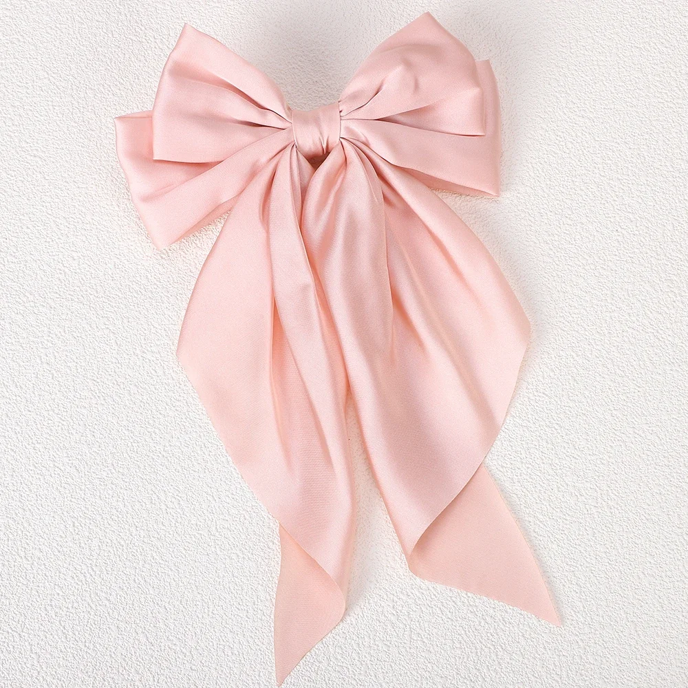 Clips de satén flotantes con lazo grande y largo para niña, Clip para el pelo para la cabeza trasera, rojo Internet con el mismo temperamento, accesorios elegantes para el cabello,: YELLOW