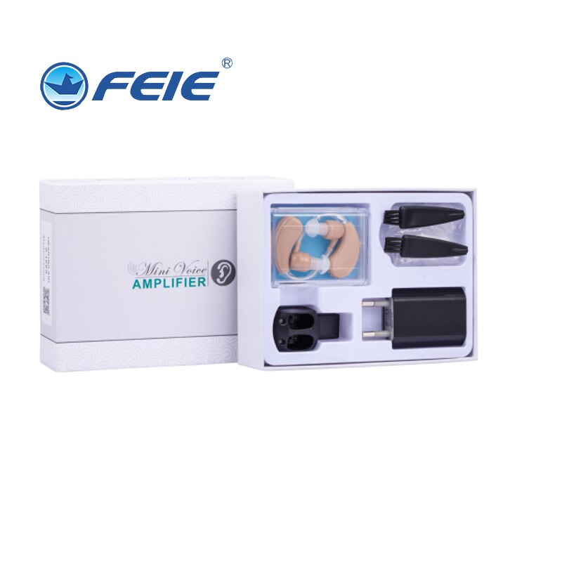 Audífonos recargables auriculares para sordos cargando en ordenador S-109S