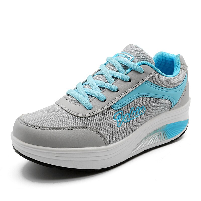 Women Flat Toning Shoes Lace Up Ladies Platform Shake Walking Shoes Pink Blue Women Wedge Sneakers Body Thick Sole Trainer