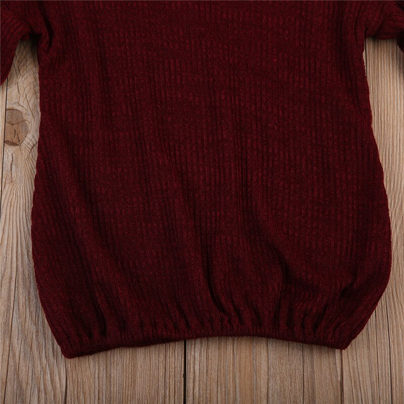 Pudcoco märke höst vinter barn baby flickor tröjor långärmad stickad röd tröja jul baby kläder