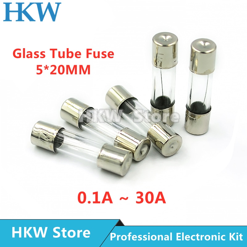 10/20 pièces fusible en Tube de verre 5x20MM 0.1A 0.2A 0.5A 1A 2A 3A 4A 5A 6.3A 8A 10A 12A 15A 20A 30A 25A 250V fusibles à soufflage rapide