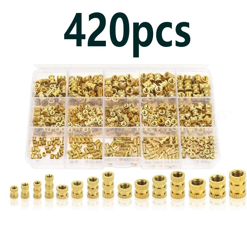 420 Pcs M2 M3 M4 M5 Vrouwelijke Draad Gekartelde Moeren Messing Schroefdraad Insert Inbedding Noten Assortiment Kit