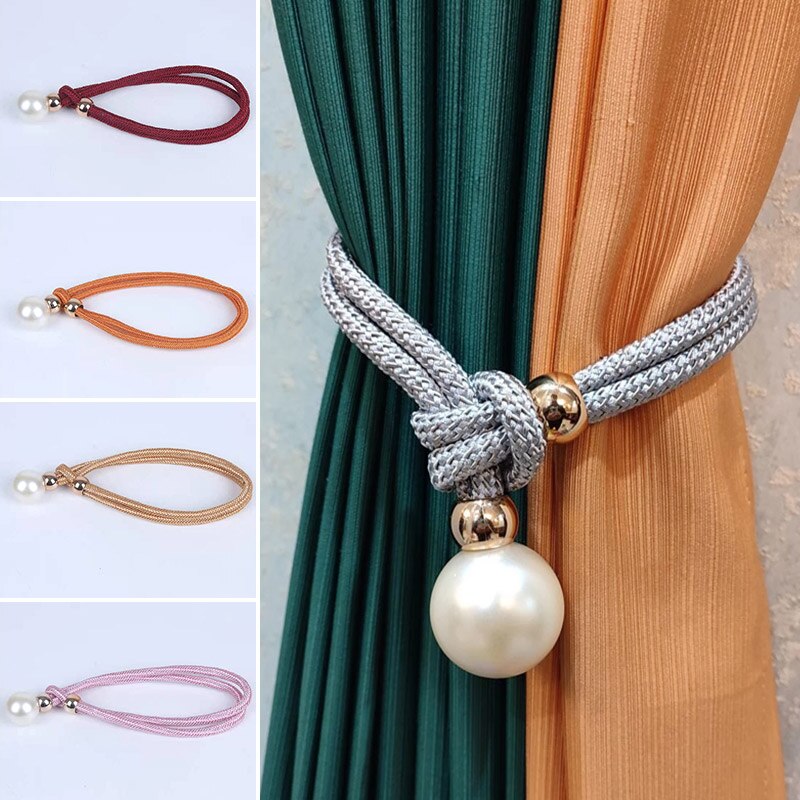 Abrazadera de cortina de con perlas grandes, gancho de hebilla, Clip bonito y moderno de poliéster, accesorios decorativos para el hogar, 2 piezas