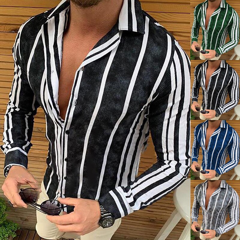 Gestreepte overhemden heren merk lange mouwen casual overhemden voor heren slim fit tops