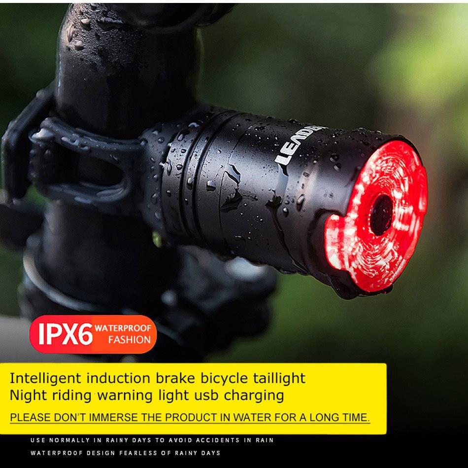 LEADBIKE Smart USB Chargeable Traffic Tail Light Brake Sensing Bicycle Light Cycling Flashlight IPX6 Led Taillight Mtb Accesorie