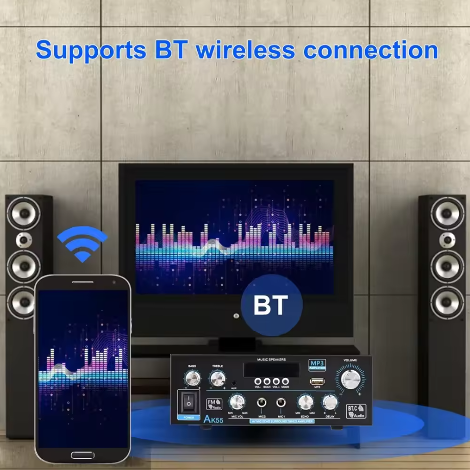 Wzmacniacz cyfrowy HiFi AK55 Kanał 2.0 Bluetooth Surround Sound Moc Maksymalna 90Wx2 Głośnik do Domu Samochodu BT 5.0 Audio AMP