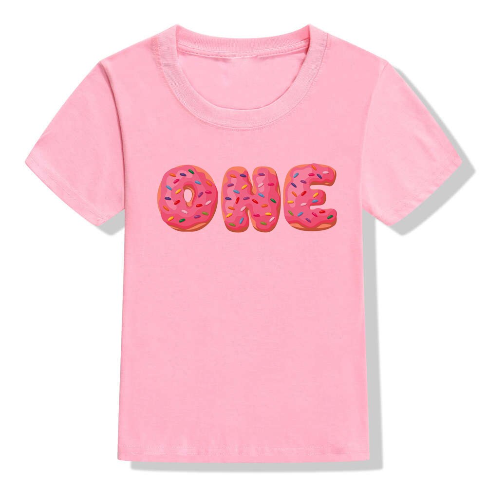 Donut 1/2 Verjaardag Nummer Print T-shirt Jongens Meisjes Verjaardag T-shirt Peuter Baby Leuke Party Kleding Korte Mouwen Kleding: HB23-KSTPK- / 24M
