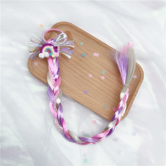 Diadema trenzada de mariposa con lazo de dibujos animados para niña, soporte para cola de caballo, bandas de goma, accesorios para bebé, peluca: 2
