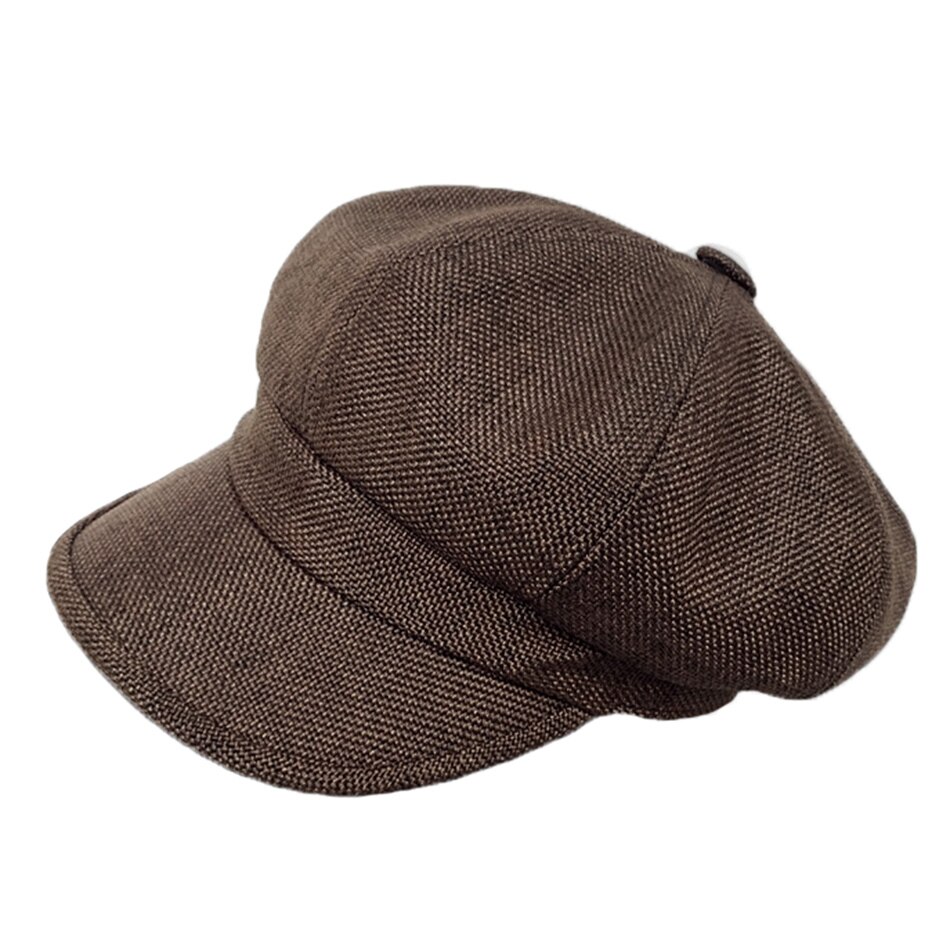 Hoaree 100%  linned nyhedsdreng hue kvinder ottekantet hue hat hvid baret hætter damer sommermaler kvindelige vintage bager dreng hat: Kaffe