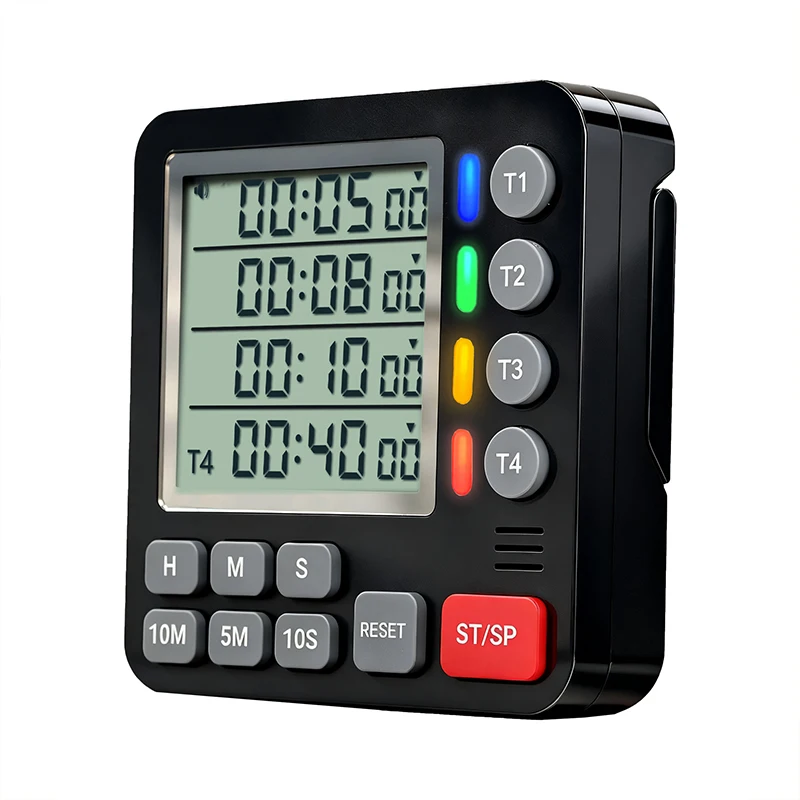 4 Channels Digital Kitchen Timer Count UP/Down Timer 4 Indicator Lights Cooking Timer Loud/Mute Flashing Timer with Magnet Stand